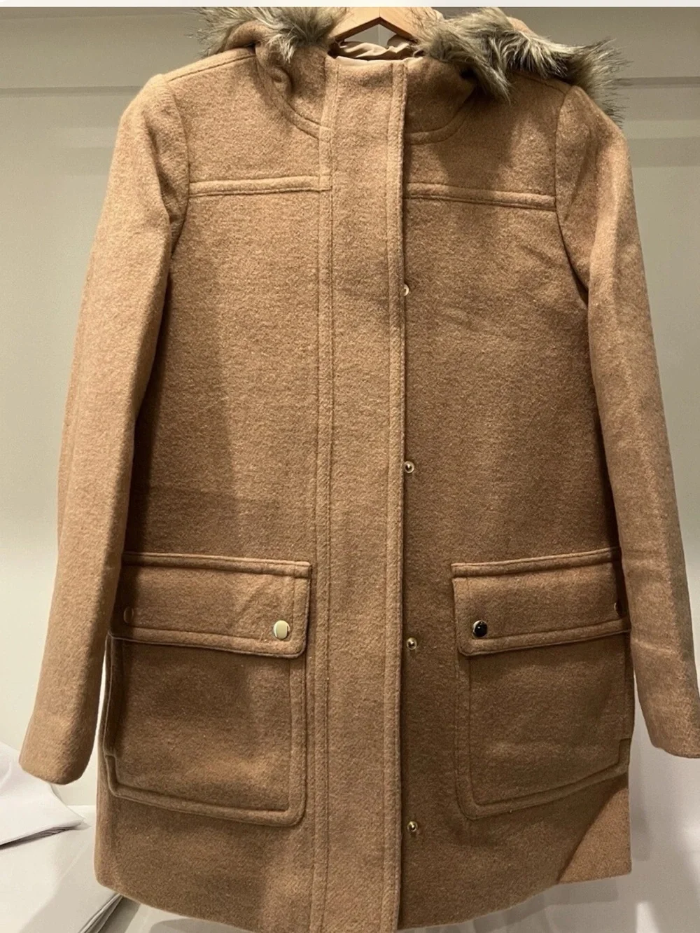 J. Crew Vail Parka Faux Fur Trim Hood Wool Blend Size 4